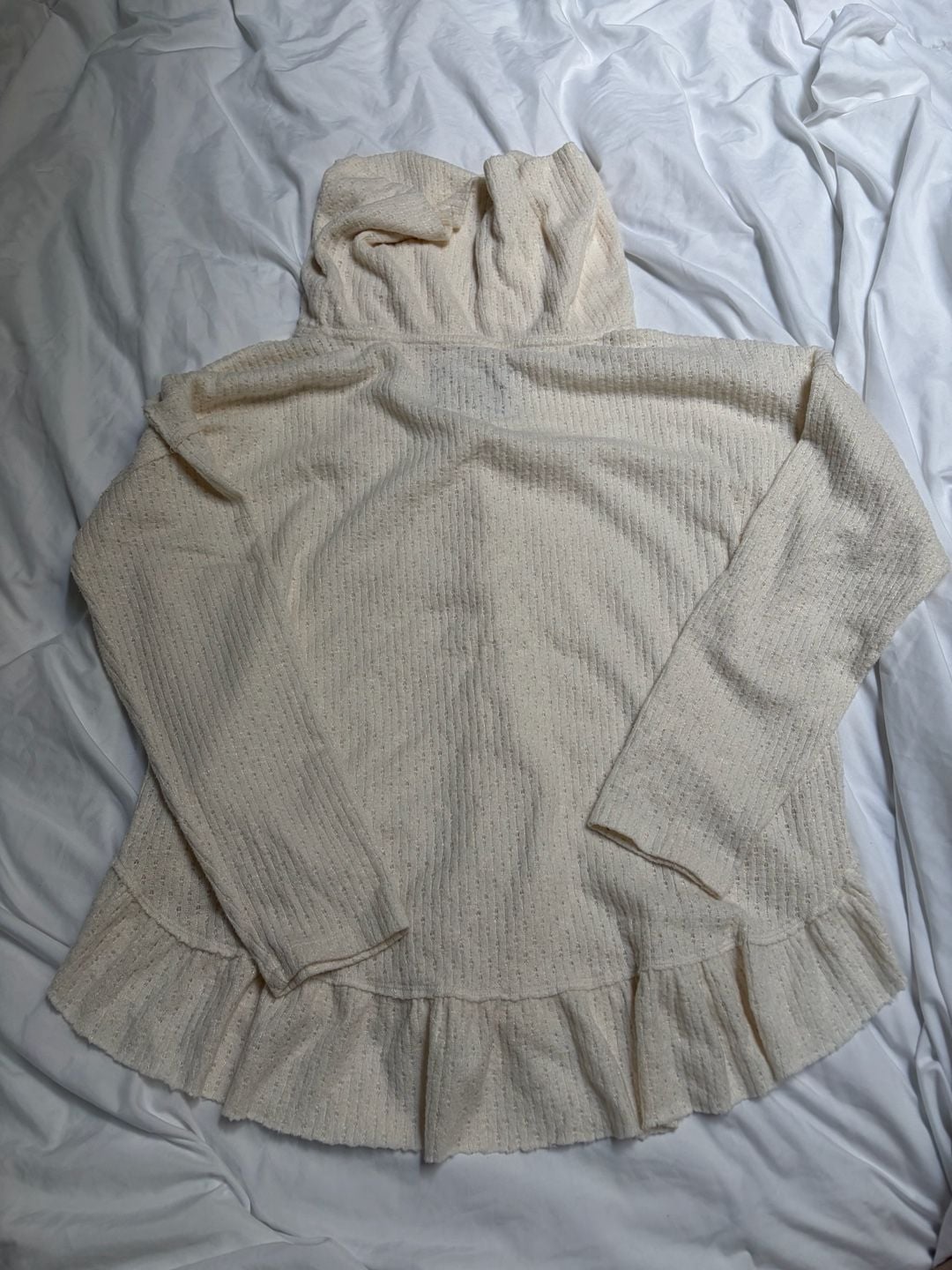Maeve Addie Cowl Neck Hacci Pullover Size Medium Ivory Ruffled Hem 3
