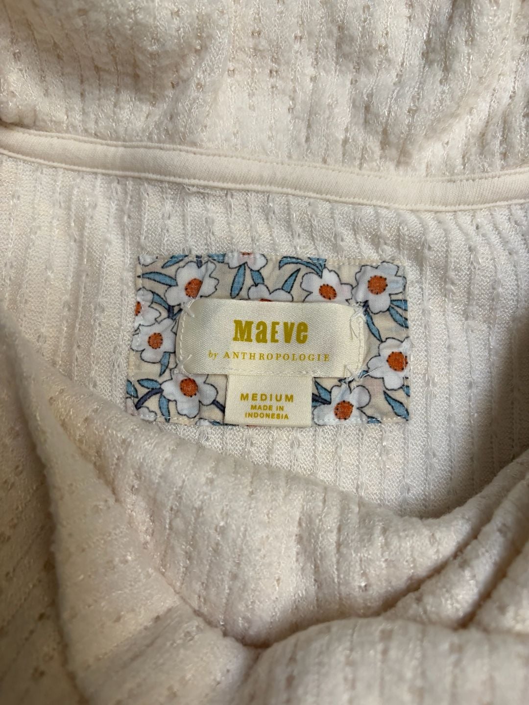 Maeve Addie Cowl Neck Hacci Pullover Size Medium Ivory Ruffled Hem 4