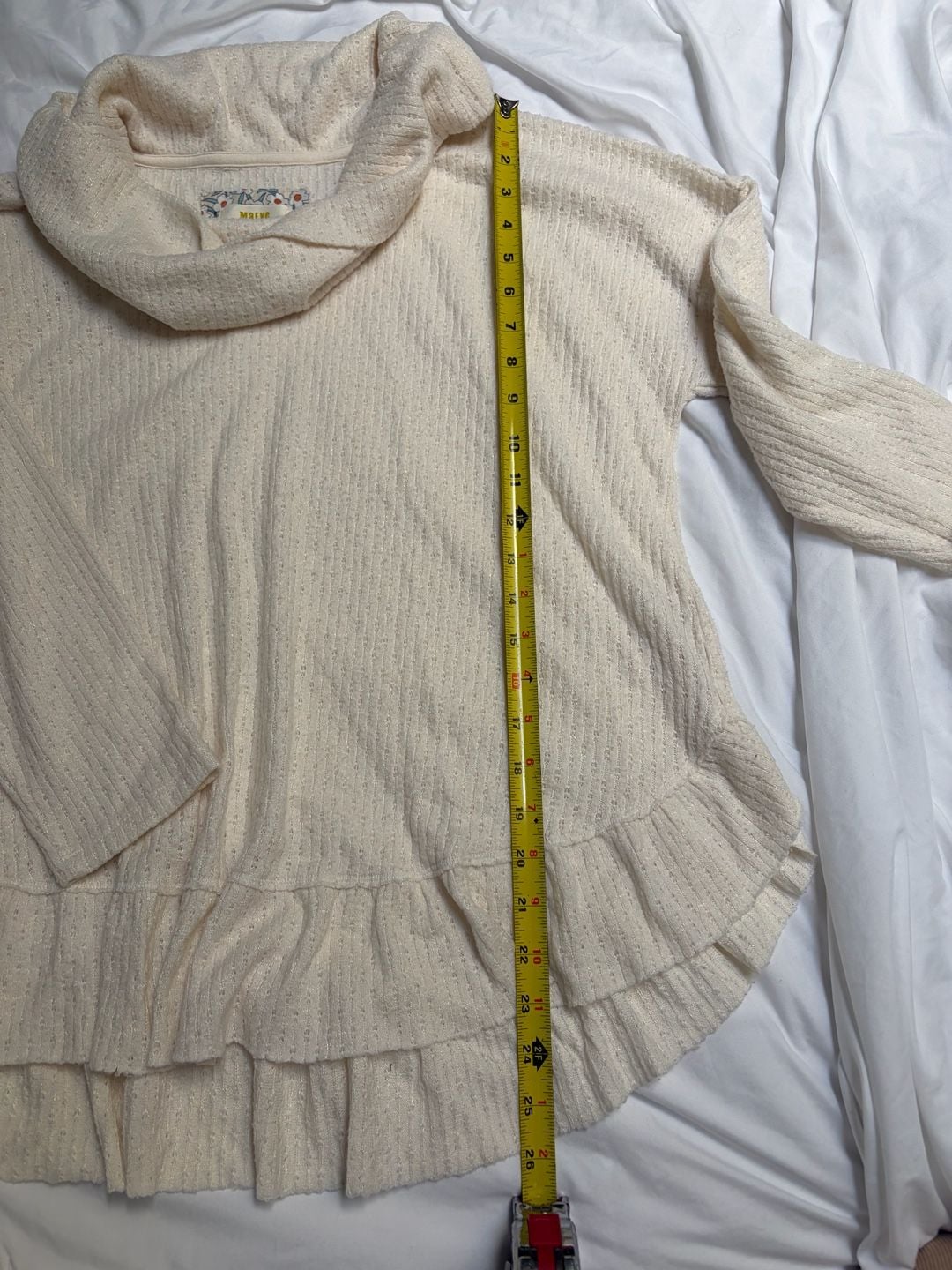 Maeve Addie Cowl Neck Hacci Pullover Size Medium Ivory Ruffled Hem 5