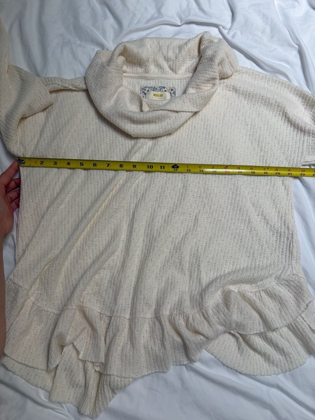 Maeve Addie Cowl Neck Hacci Pullover Size Medium Ivory Ruffled Hem 6