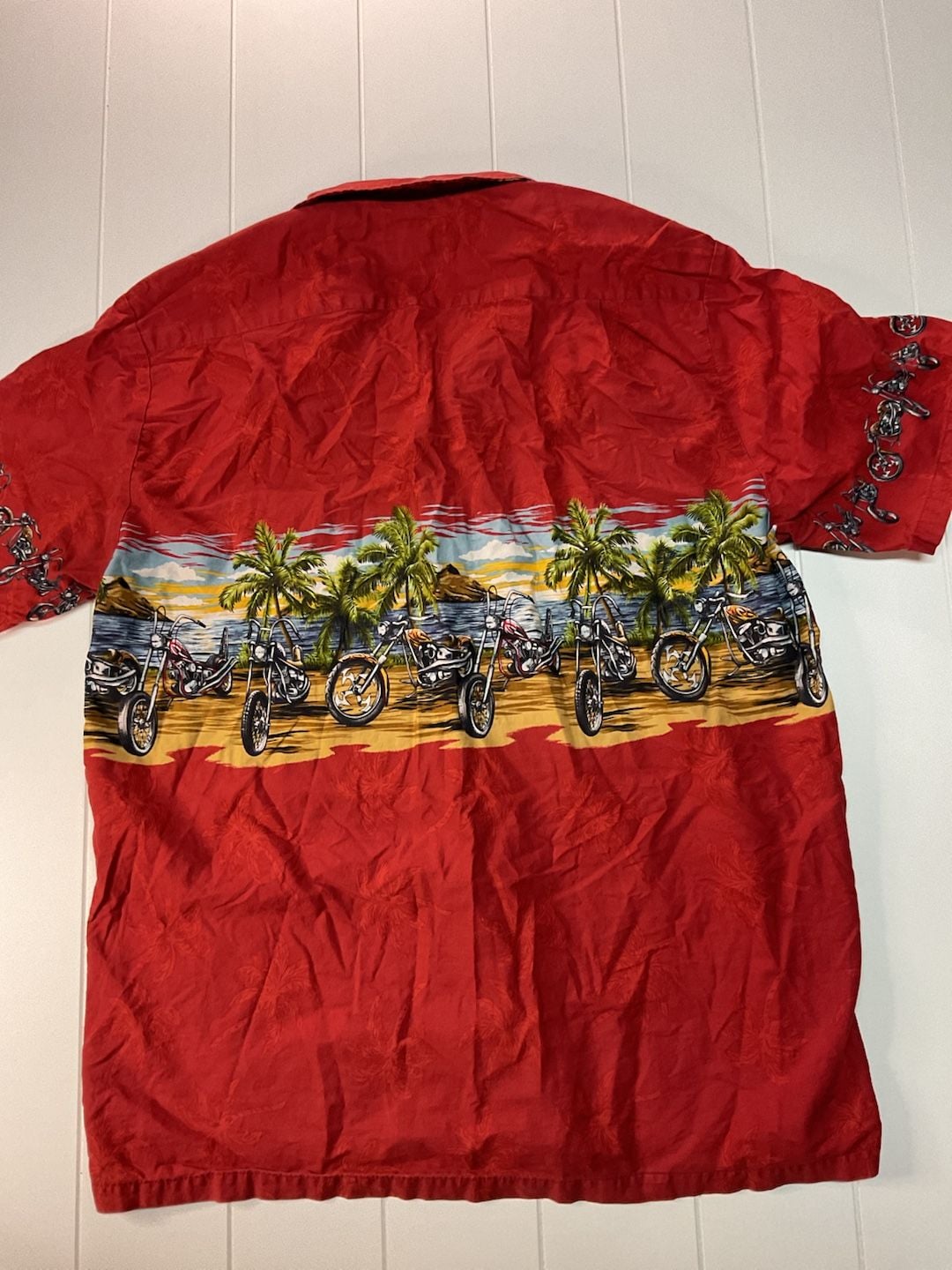 Hawaiian Reserve Collection Hawaiian Shirt Red Motorcycle Beach Palms 6