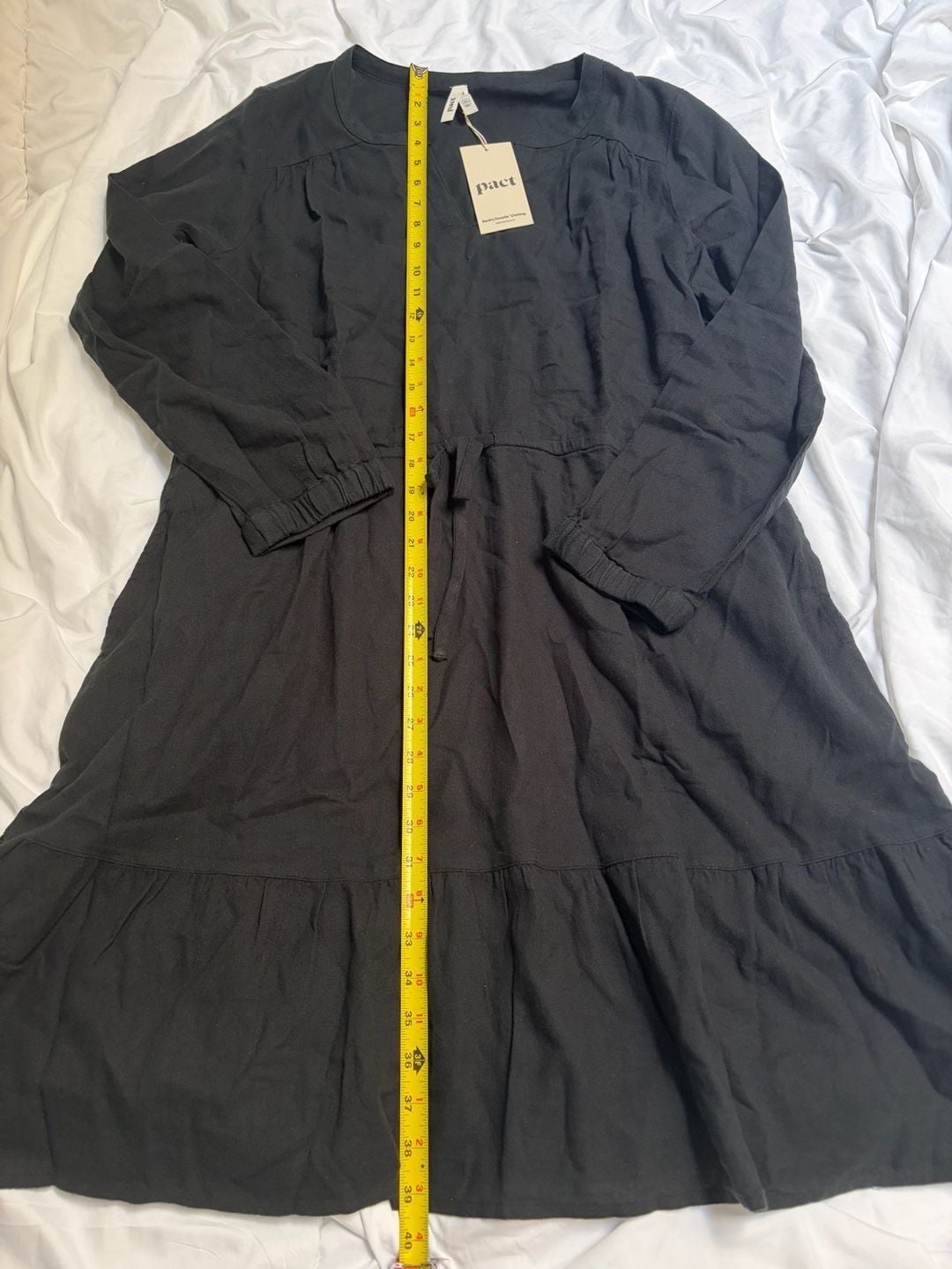 Pact Tiered Dress Size XL Black Long Sleeve V-Neck 5