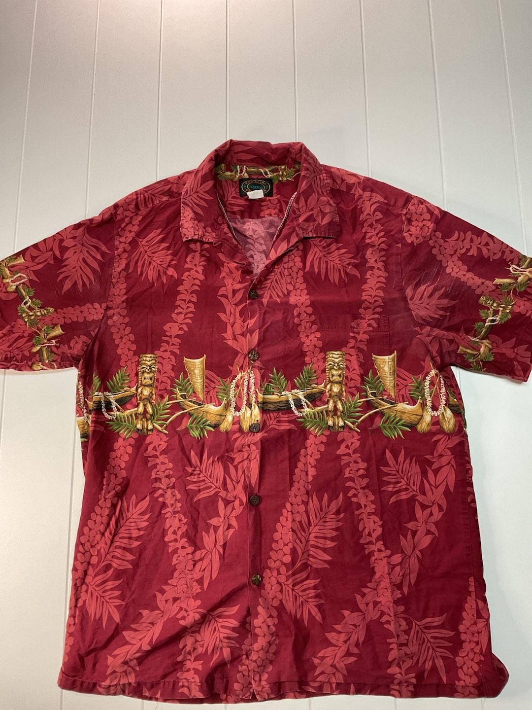 Hawaiian Reserve Collection Tiki Hawaiian Shirt Red Cotton 2