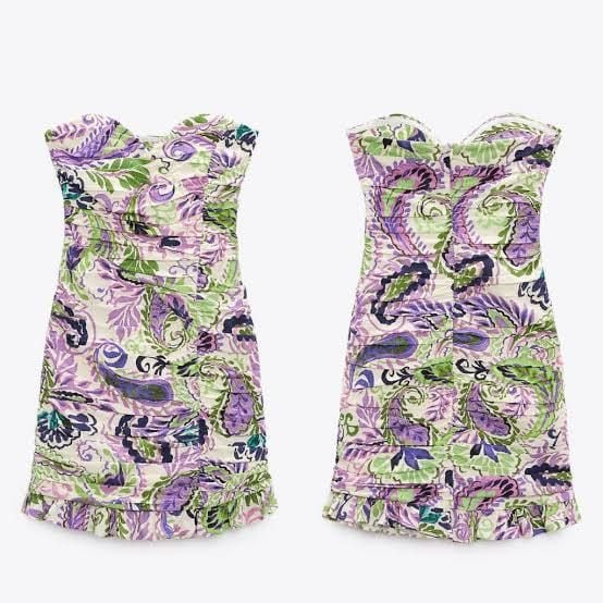 Zara Printed Draped Mini Dress Size M Multicolored Floral Ruched 4