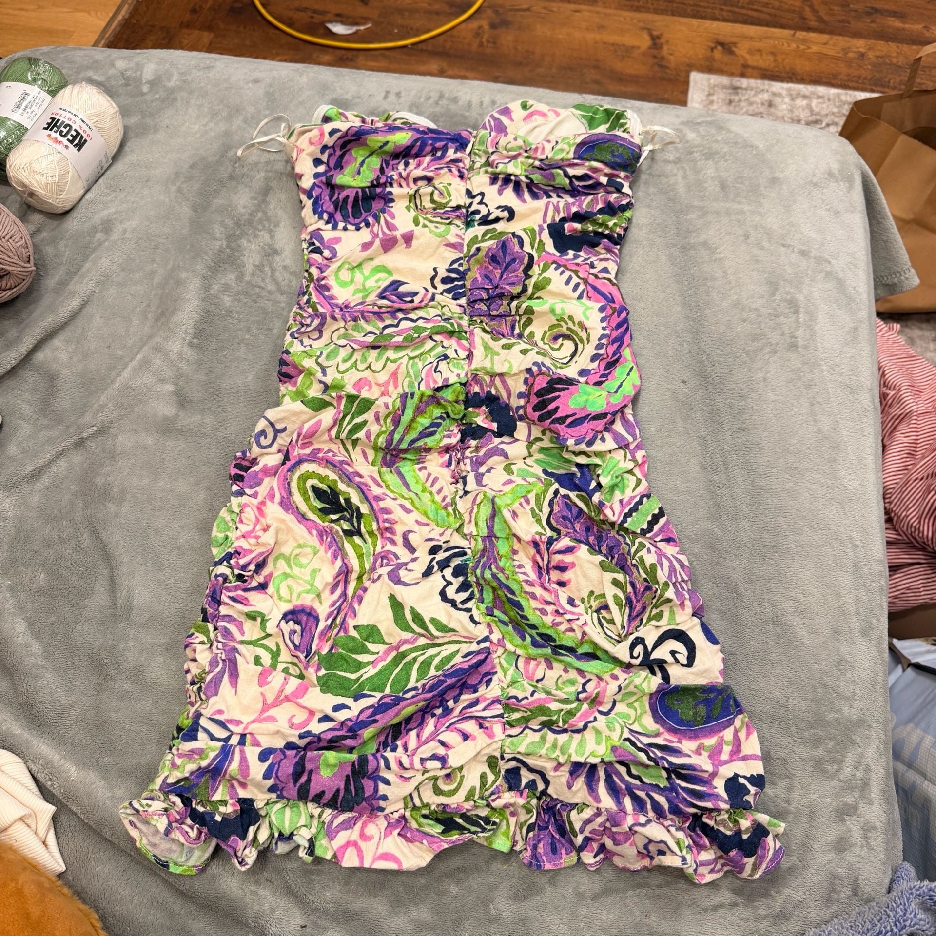 Zara Printed Draped Mini Dress Size M Multicolored Floral Ruched 6