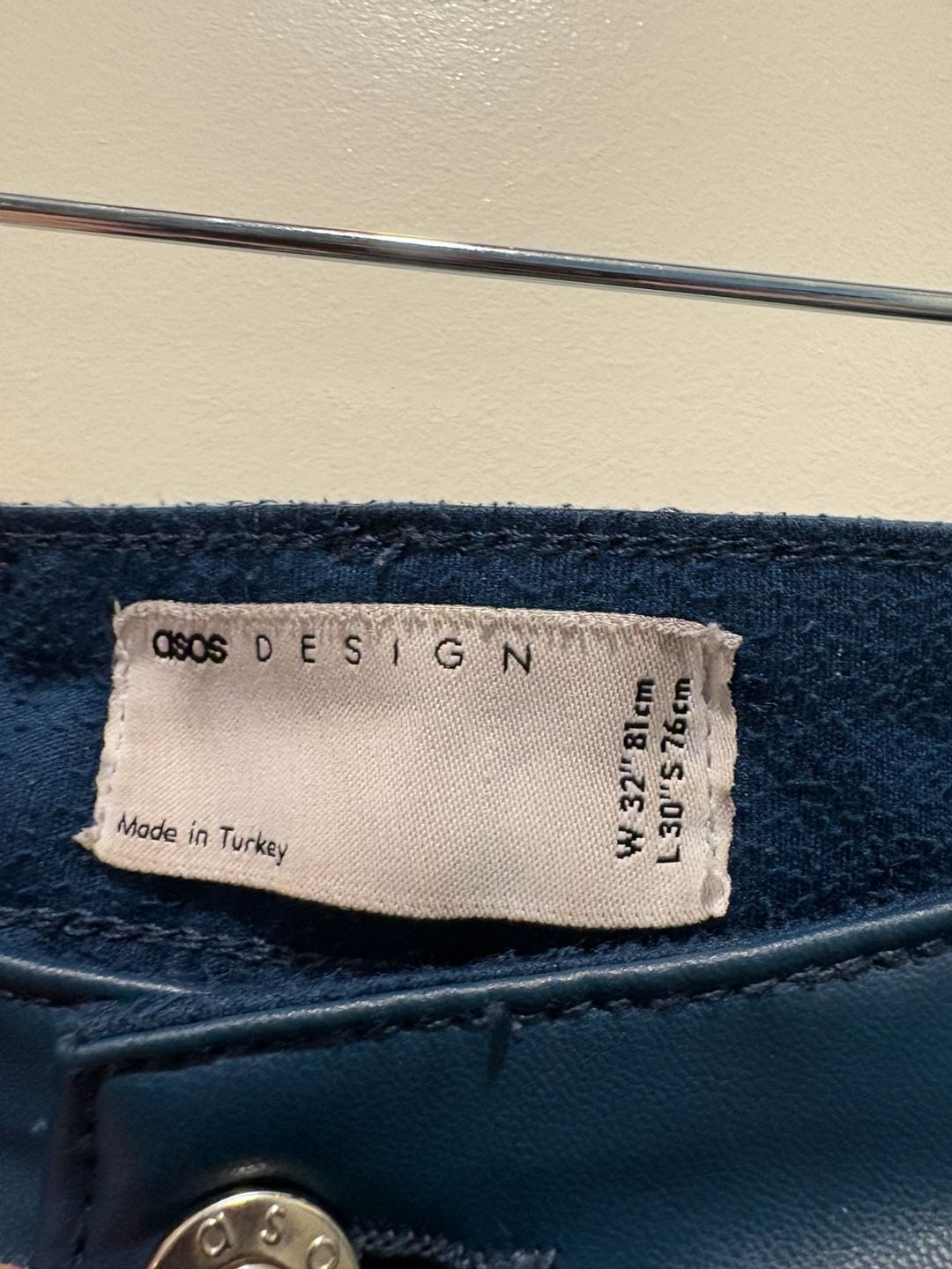 ASOS Design Faux Leather Pants Size 32x30 Blue Rhinestone Stars 6