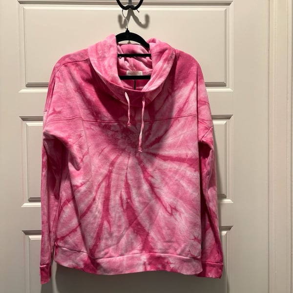 Simply Southern Cowl Neck Sweatshirt Size L Pink Tie Dye Pullover Hoodie