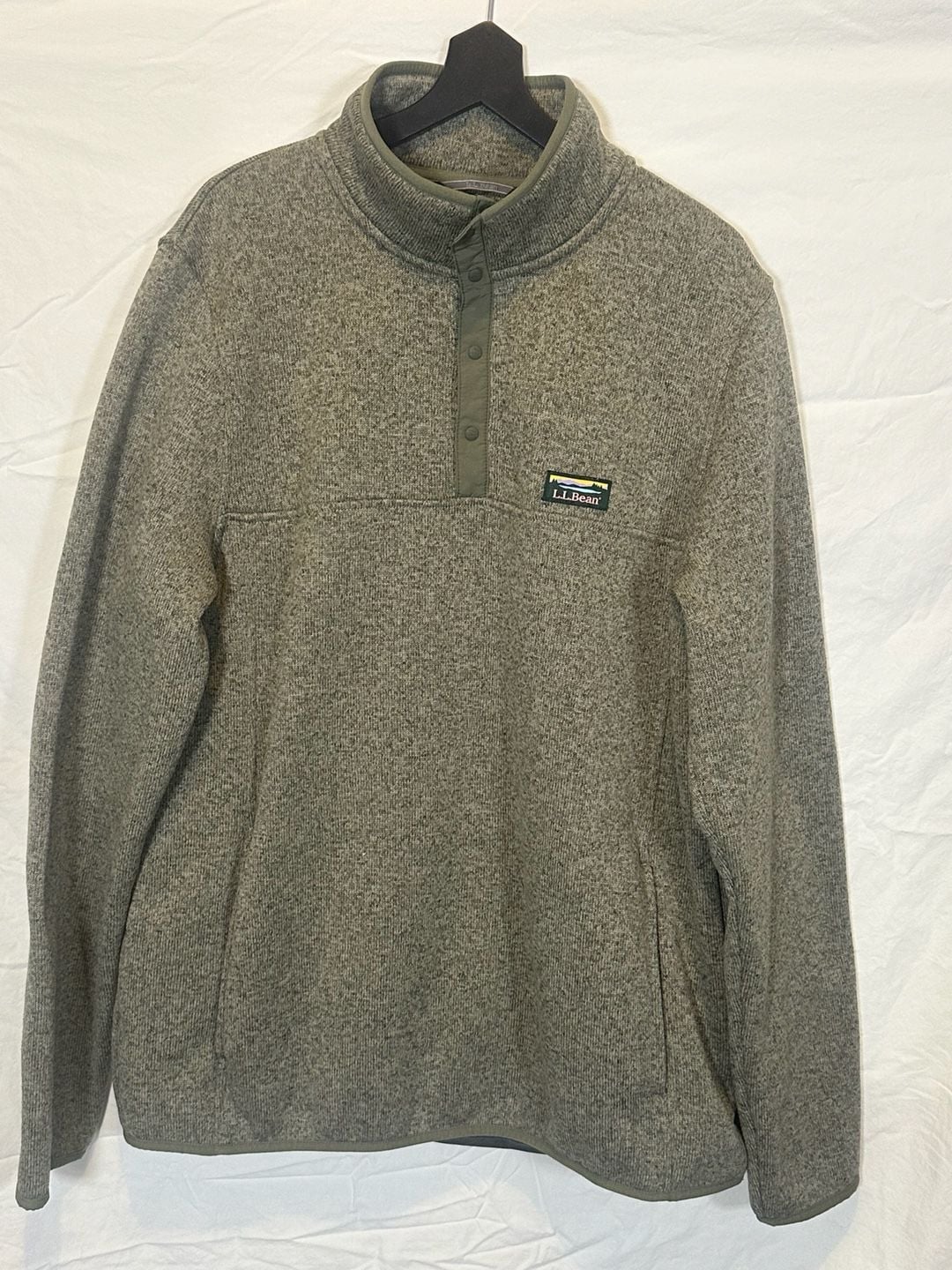 L.L.Bean Sweater Fleece Pullover Size L Tall Green Snap 2