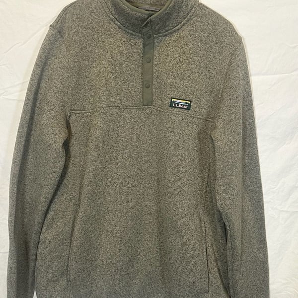L.L.Bean Sweater Fleece Pullover Size L Tall Green Snap