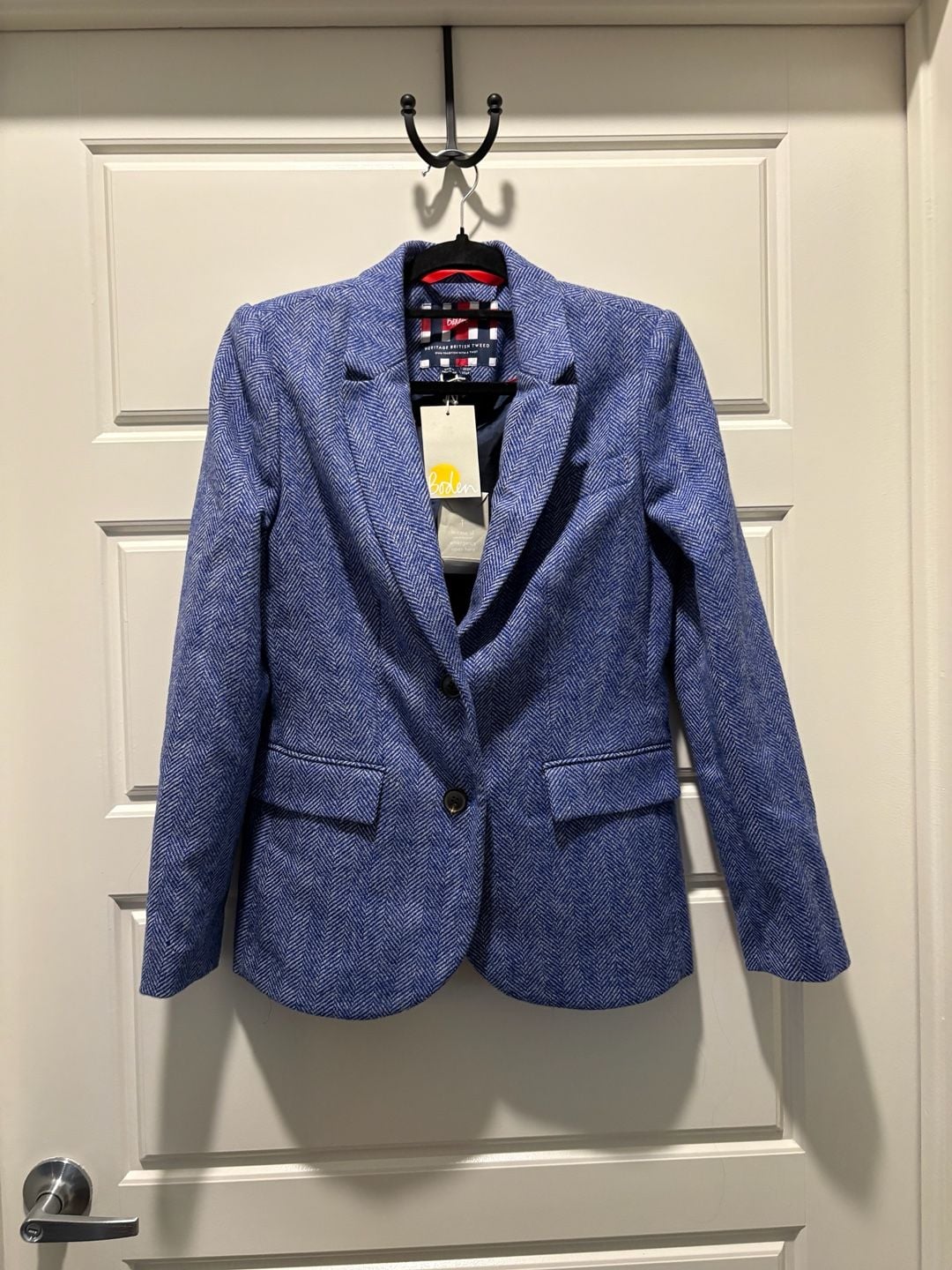 Boden Elizabeth British Tweed Blazer Size US 6R Blue Herringbone 2