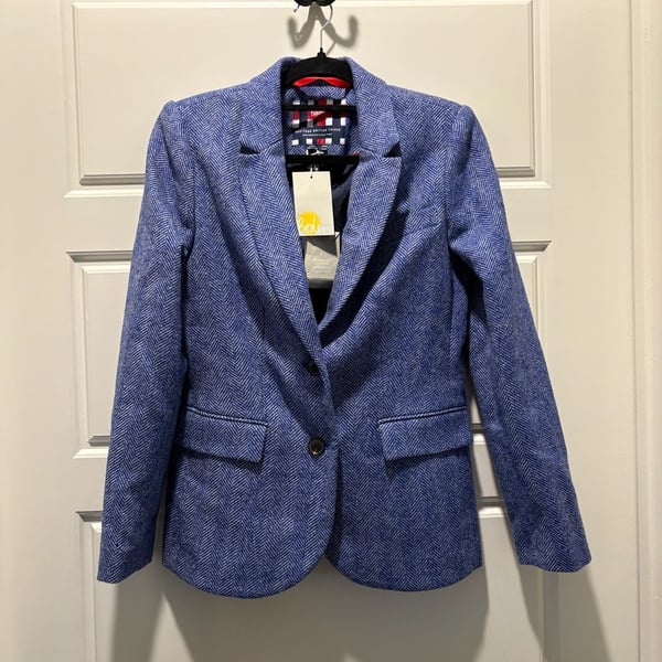 Boden Elizabeth British Tweed Blazer Size US 6R Blue Herringbone