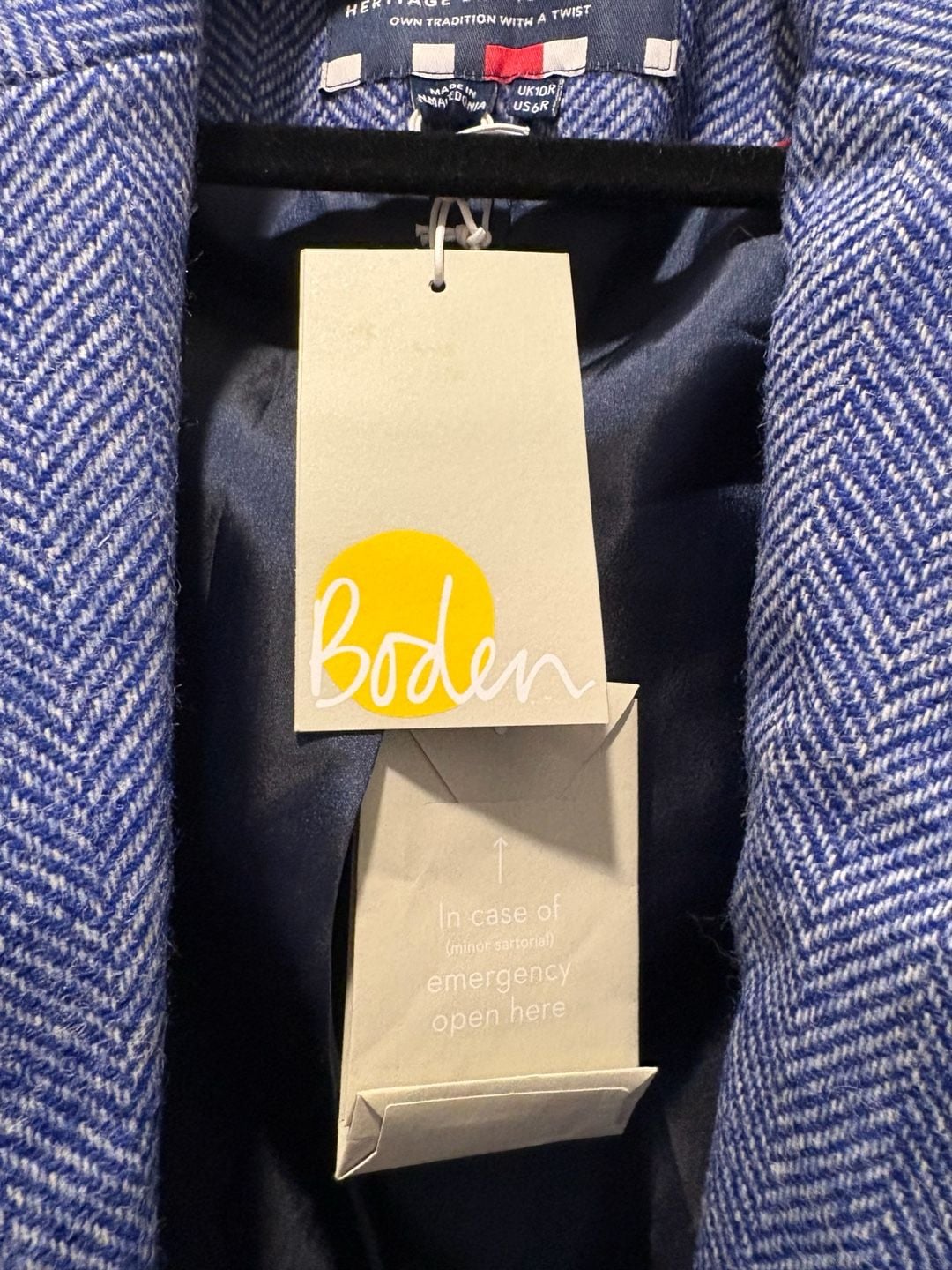 Boden Elizabeth British Tweed Blazer Size US 6R Blue Herringbone 3