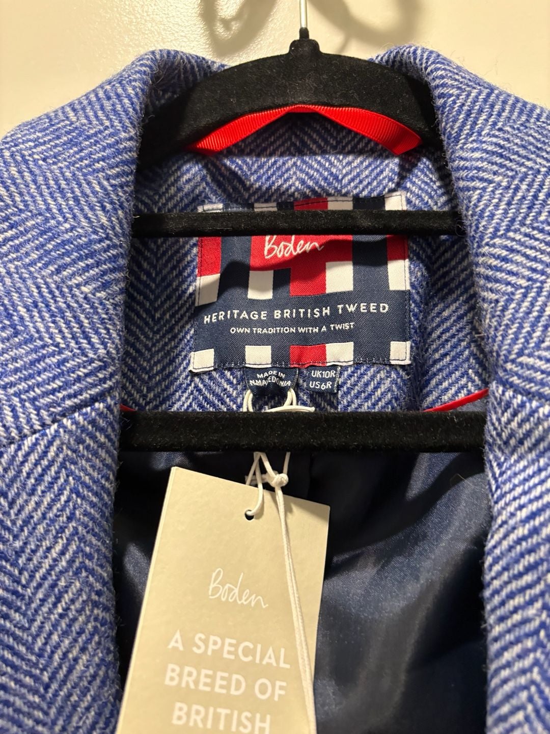 Boden Elizabeth British Tweed Blazer Size US 6R Blue Herringbone 4