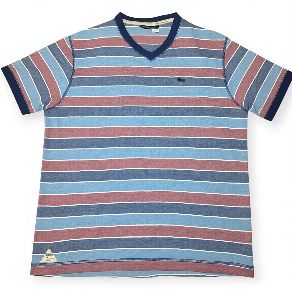 Rocawear Men’s 2XL Striped V-Neck T-Shirt Y2K Hip Hop Streetwear Cotton 2