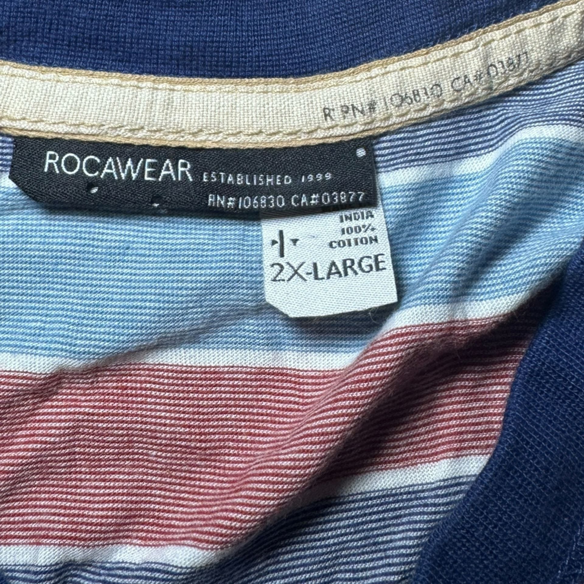 Rocawear Men’s 2XL Striped V-Neck T-Shirt Y2K Hip Hop Streetwear Cotton 4