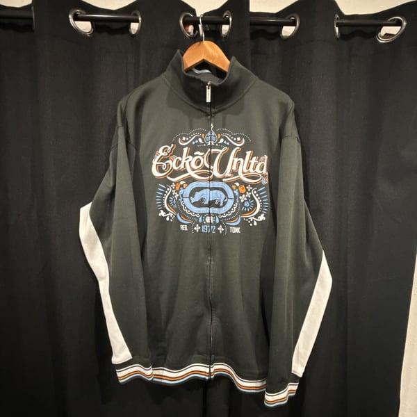 Ecko Unltd Track Jacket Size XXL Black Full Zip Up Vintage Y2K
