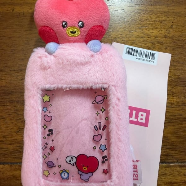 BT21 TATA Plush Photo Card Holder Keychain Pink BTS Taehyung V