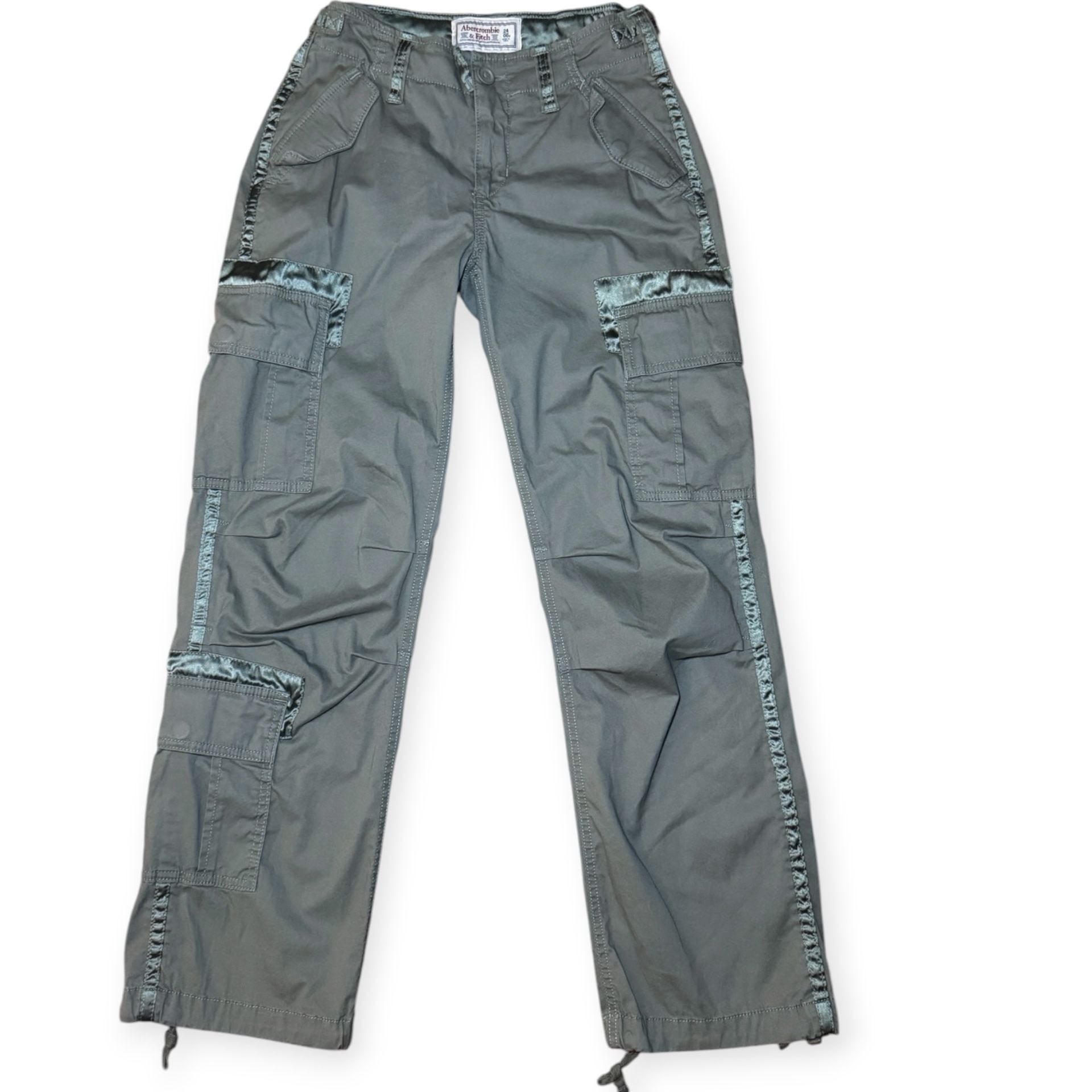 Y2K Abercrombie & Fitch Women’s 24 00S Cargo Pants Satin Trim Utility Green 3