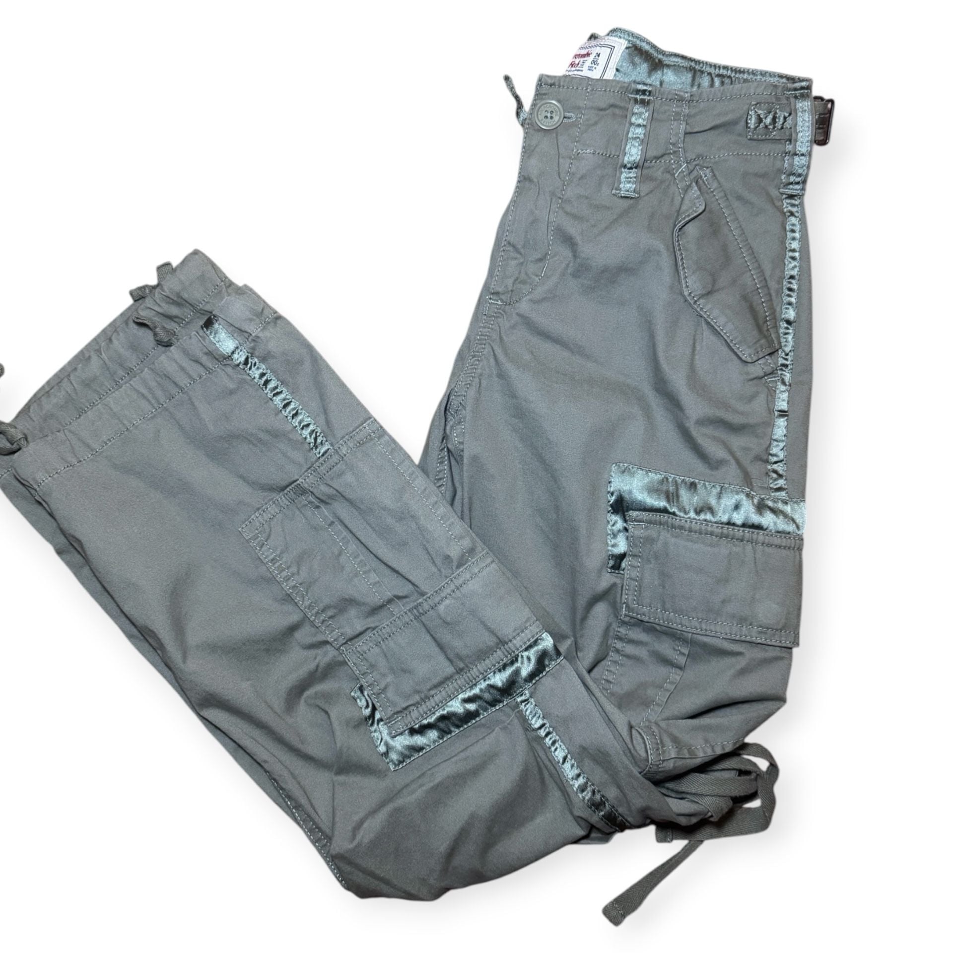 Y2K Abercrombie & Fitch Women’s 24 00S Cargo Pants Satin Trim Utility Green 4