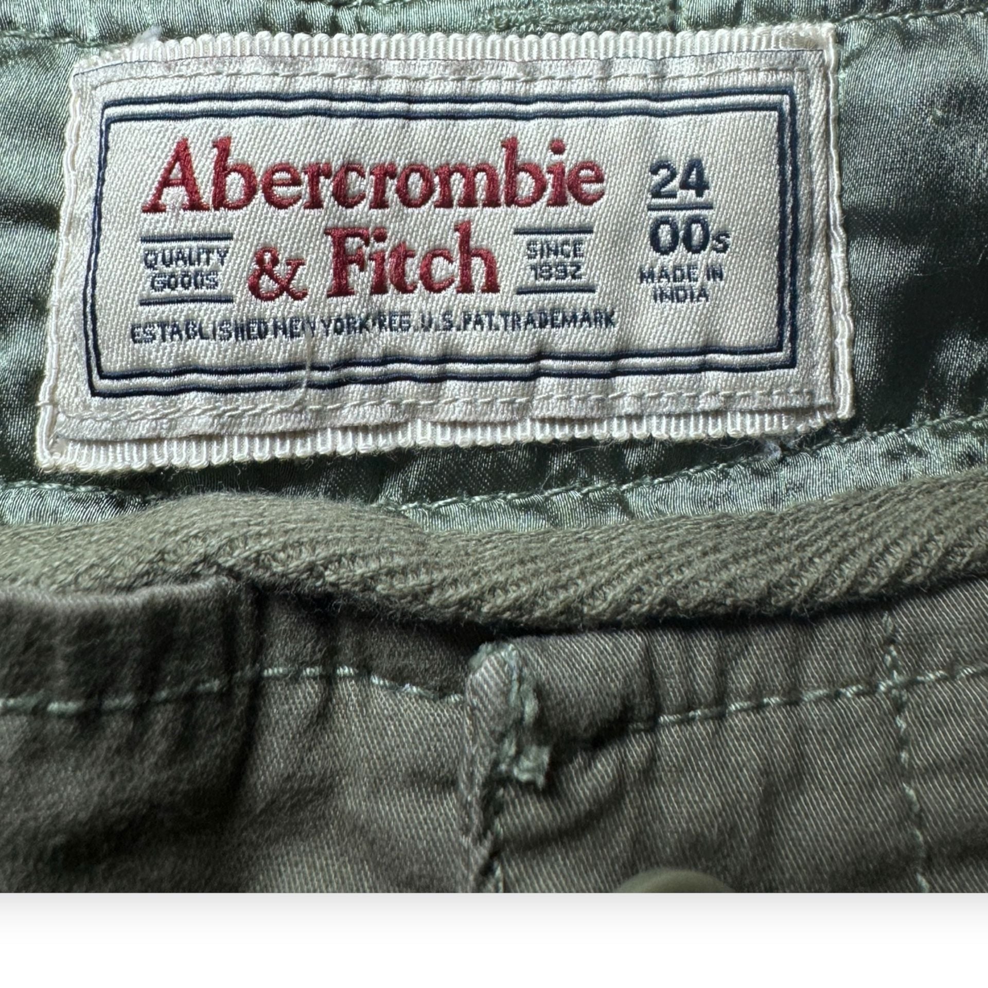 Y2K Abercrombie & Fitch Women’s 24 00S Cargo Pants Satin Trim Utility Green 6