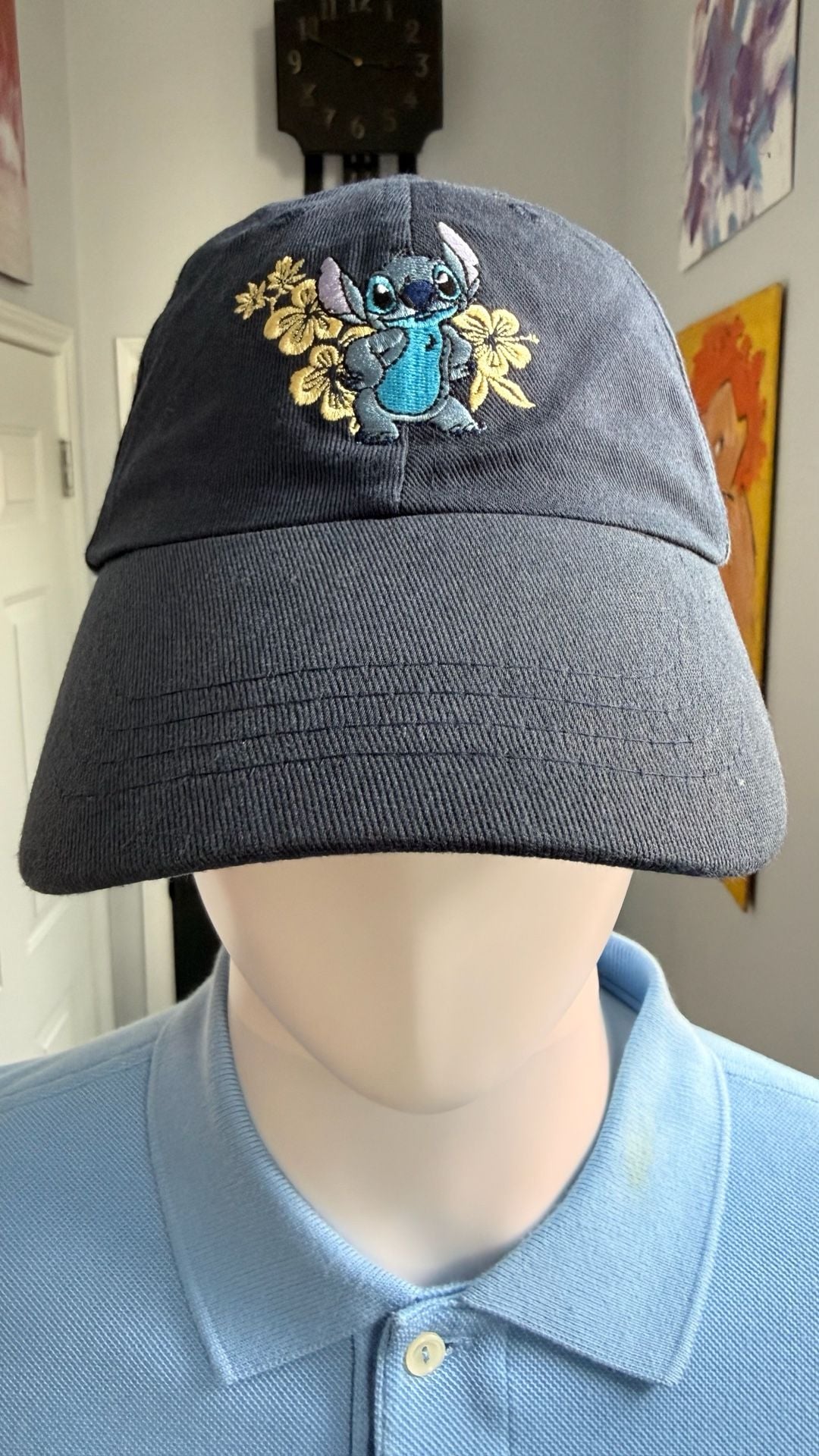 Disney Stitch Baseball Cap Dark Blue Embroidered Floral 1