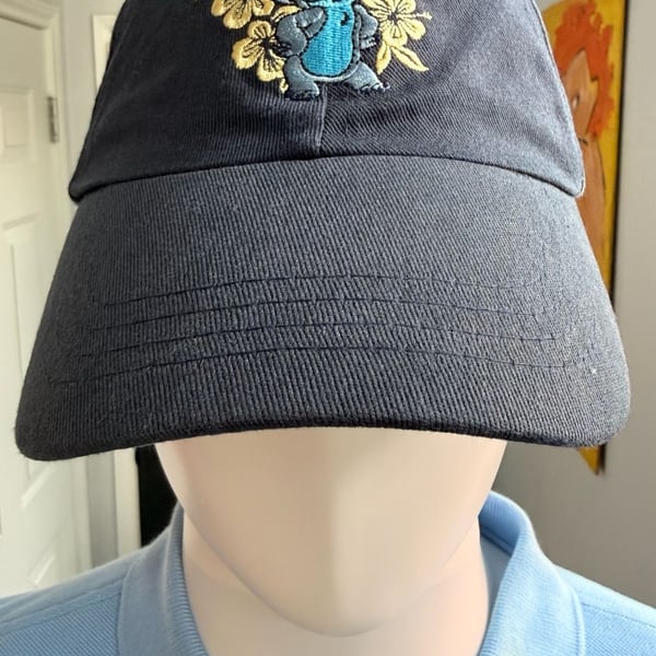 Disney Stitch Baseball Cap Dark Blue Embroidered Floral