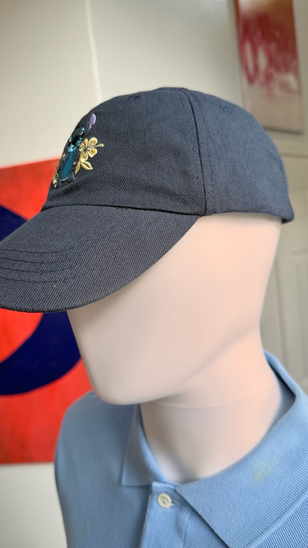 Disney Stitch Baseball Cap Dark Blue Embroidered Floral 2