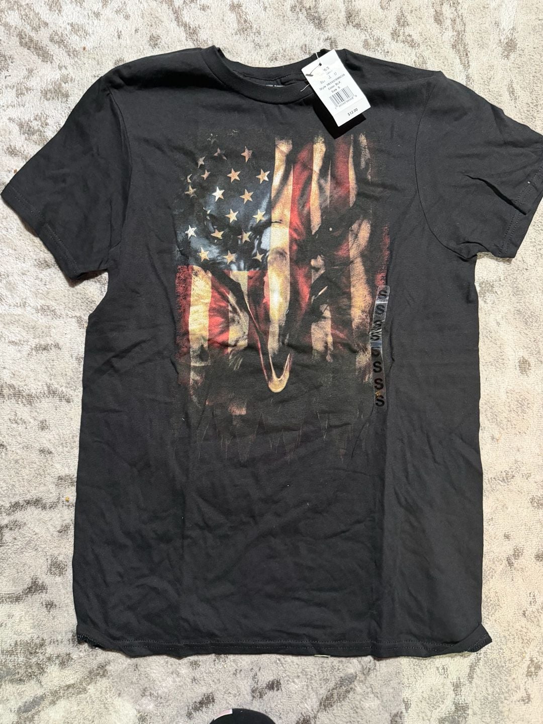 Mad Engine American Flag Bald Eagle Graphic T-Shirt Size S Black 2
