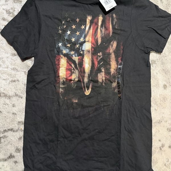 Mad Engine American Flag Bald Eagle Graphic T-Shirt Size S Black