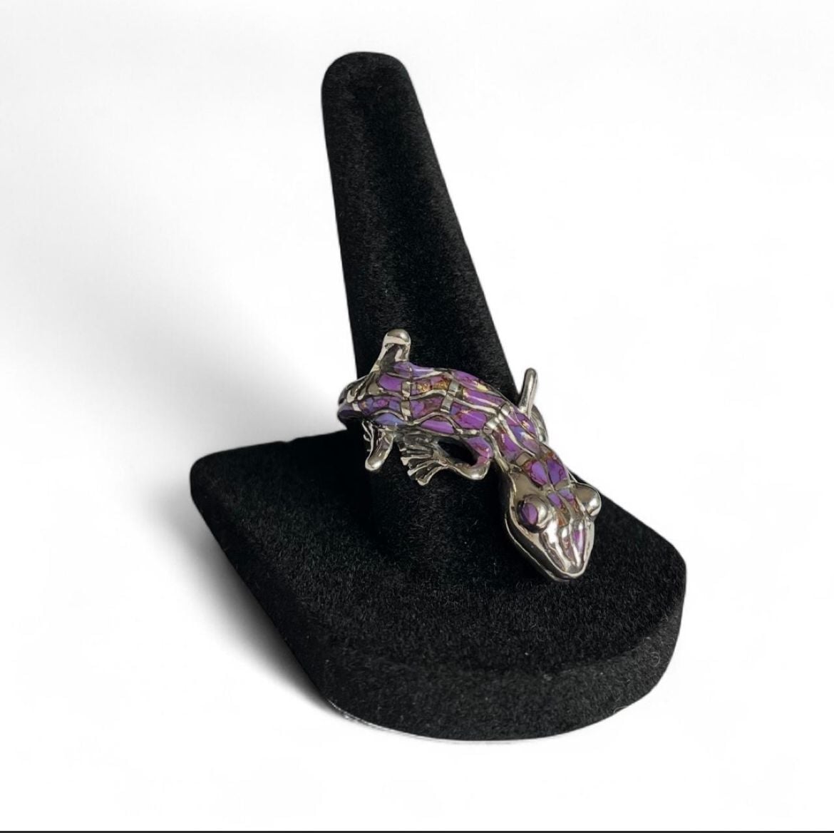Sterling Silver Purple Mojave Turquoise Inlay Lizard Gecko Ring Size 7 3