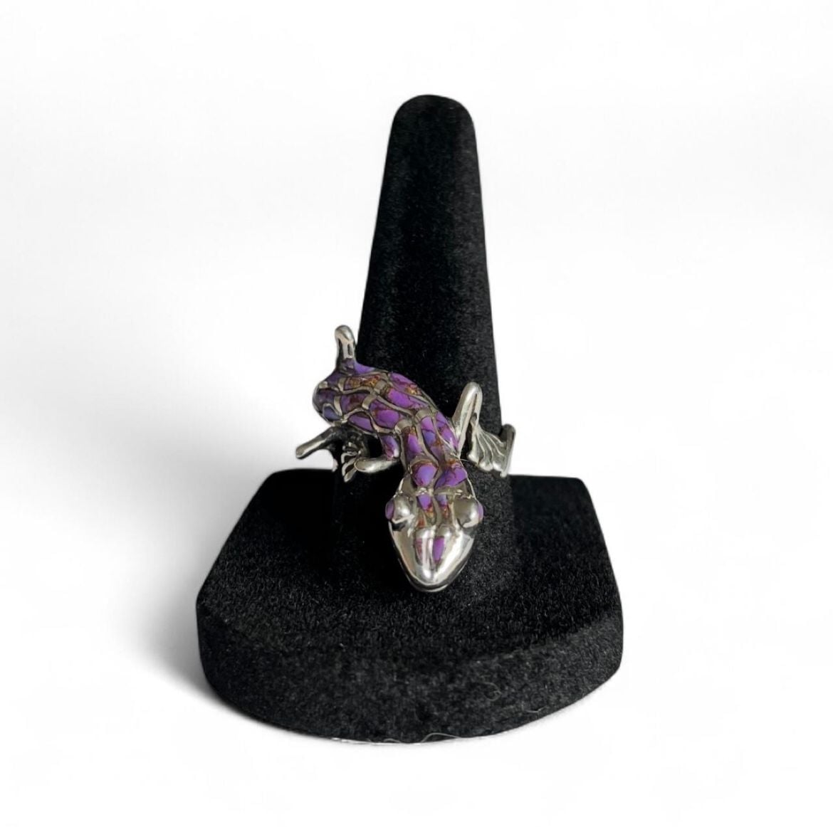 Sterling Silver Purple Mojave Turquoise Inlay Lizard Gecko Ring Size 7 4