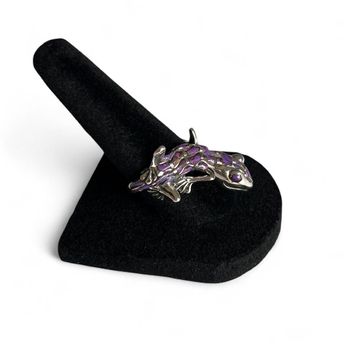 Sterling Silver Purple Mojave Turquoise Inlay Lizard Gecko Ring Size 7 5