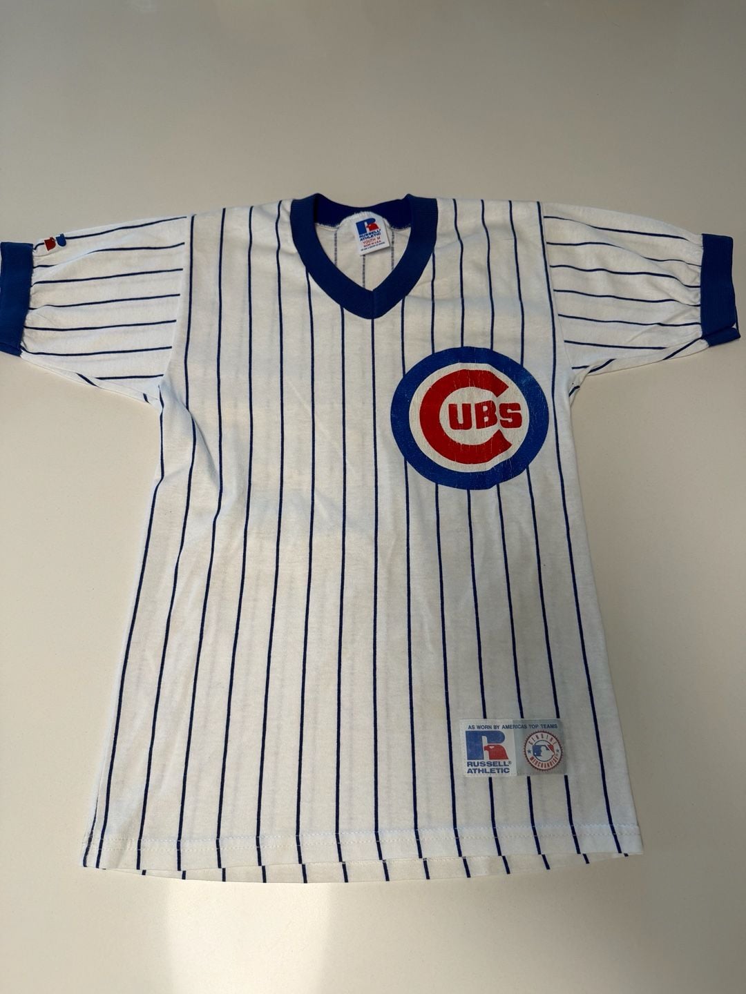 Russell Athletic Chicago Cubs Pinstripe V-Neck Jersey Youth M 2