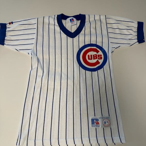 Russell Athletic Chicago Cubs Pinstripe V-Neck Jersey Youth M