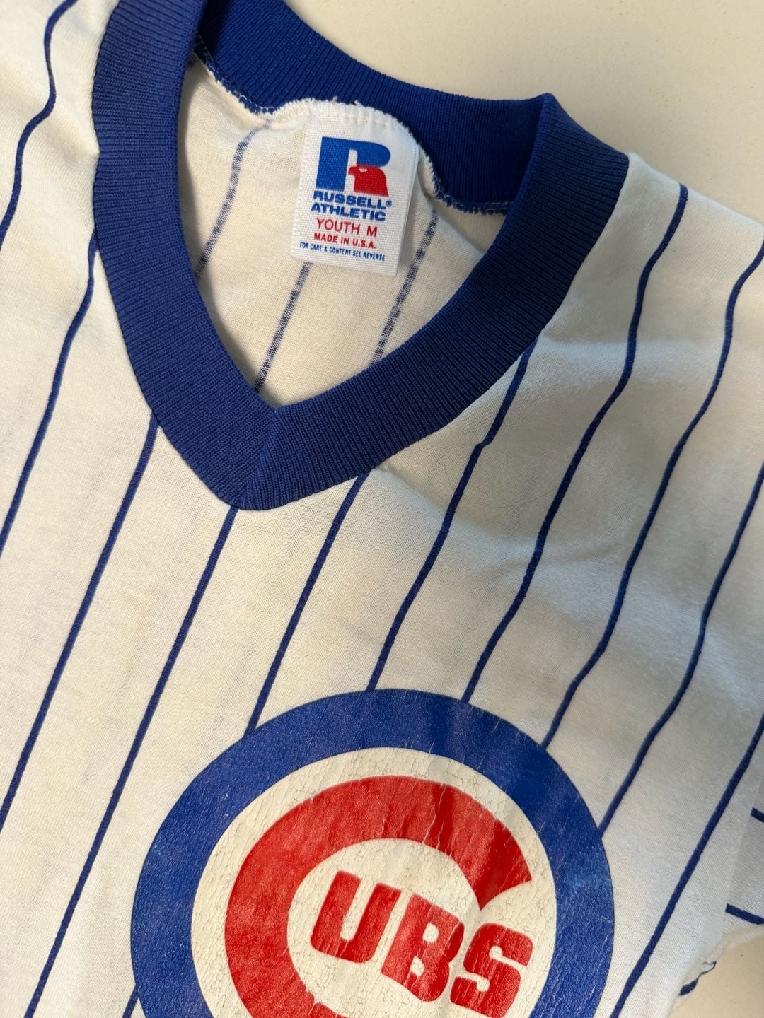 Russell Athletic Chicago Cubs Pinstripe V-Neck Jersey Youth M 4