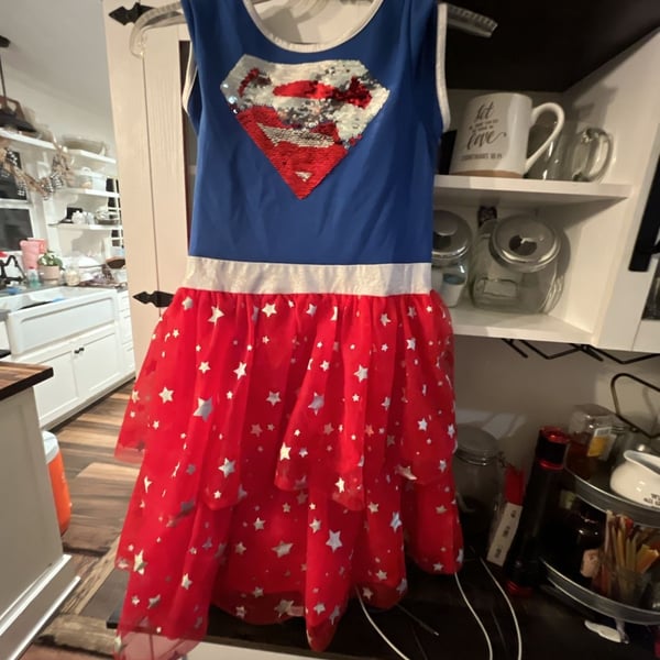 Jerry Leigh Supergirl Costume Dress Size L (10/12) Sequin Cape