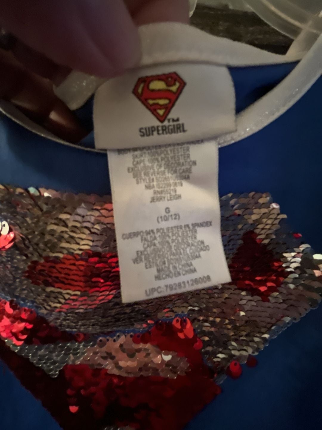 Jerry Leigh Supergirl Costume Dress Size L (10/12) Sequin Cape 3