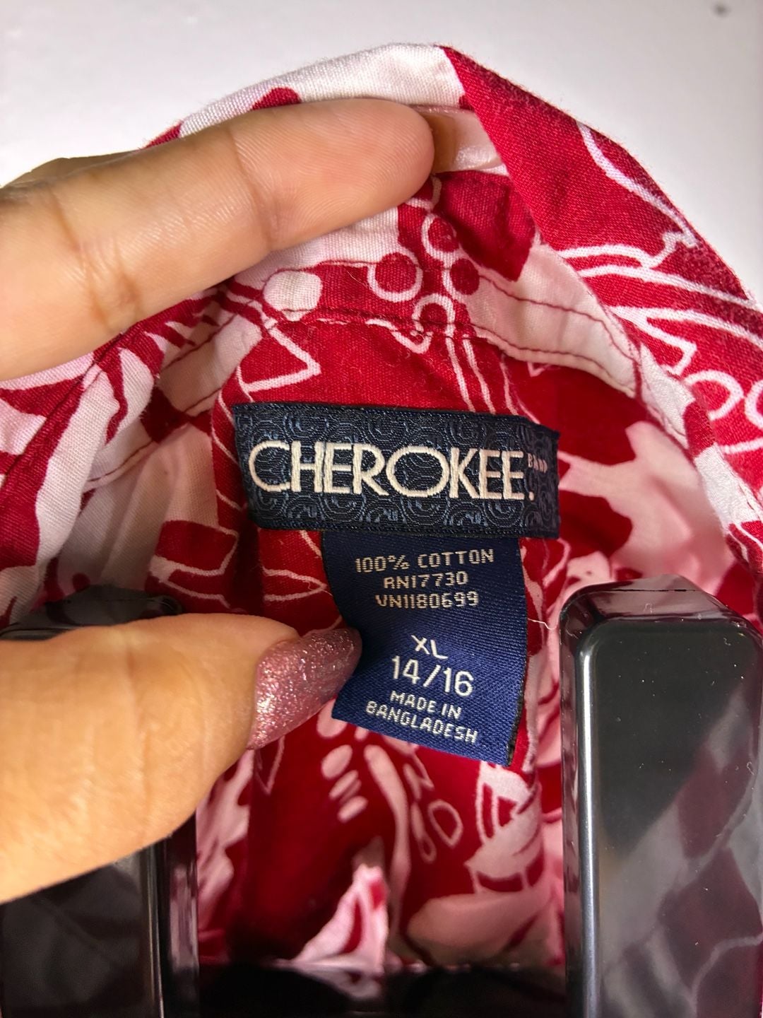 Cherokee Hawaiian Button Down Shirt Size XL 14/16 Red White Floral Aloha 5