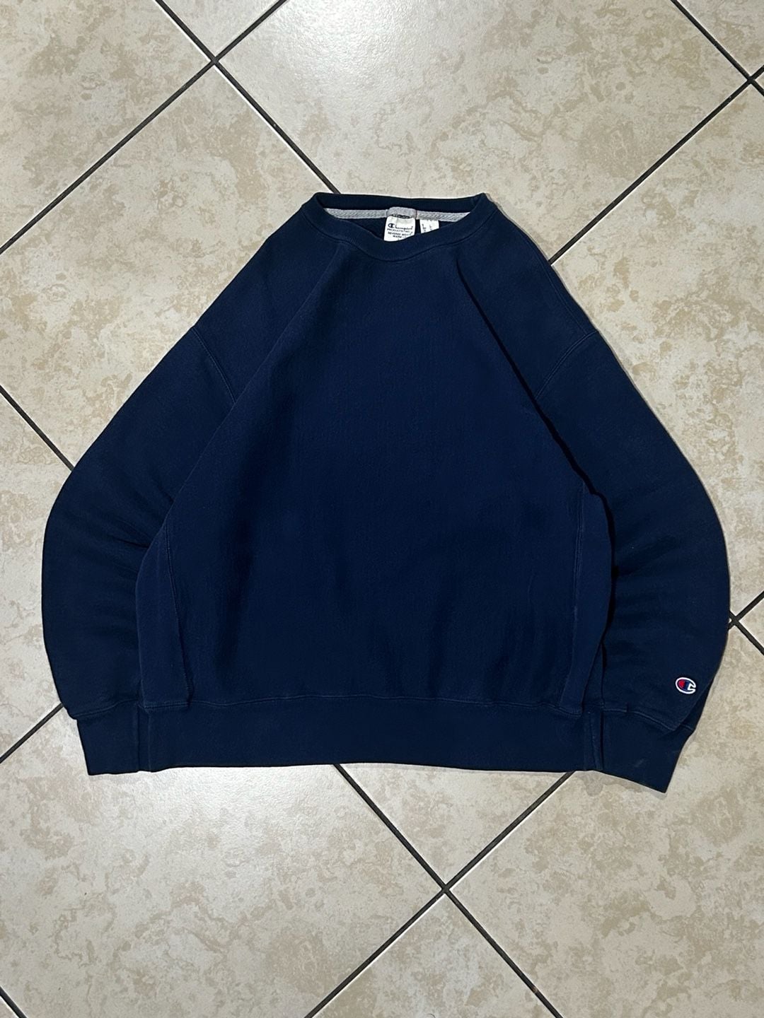 Vintage Champion Reverse Weave Warm Up Size L Navy Blue Crewneck Sweatshirt 2