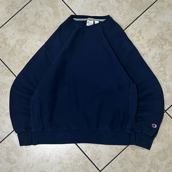 Vintage Champion Reverse Weave Warm Up Size L Navy Blue Crewneck Sweatshirt