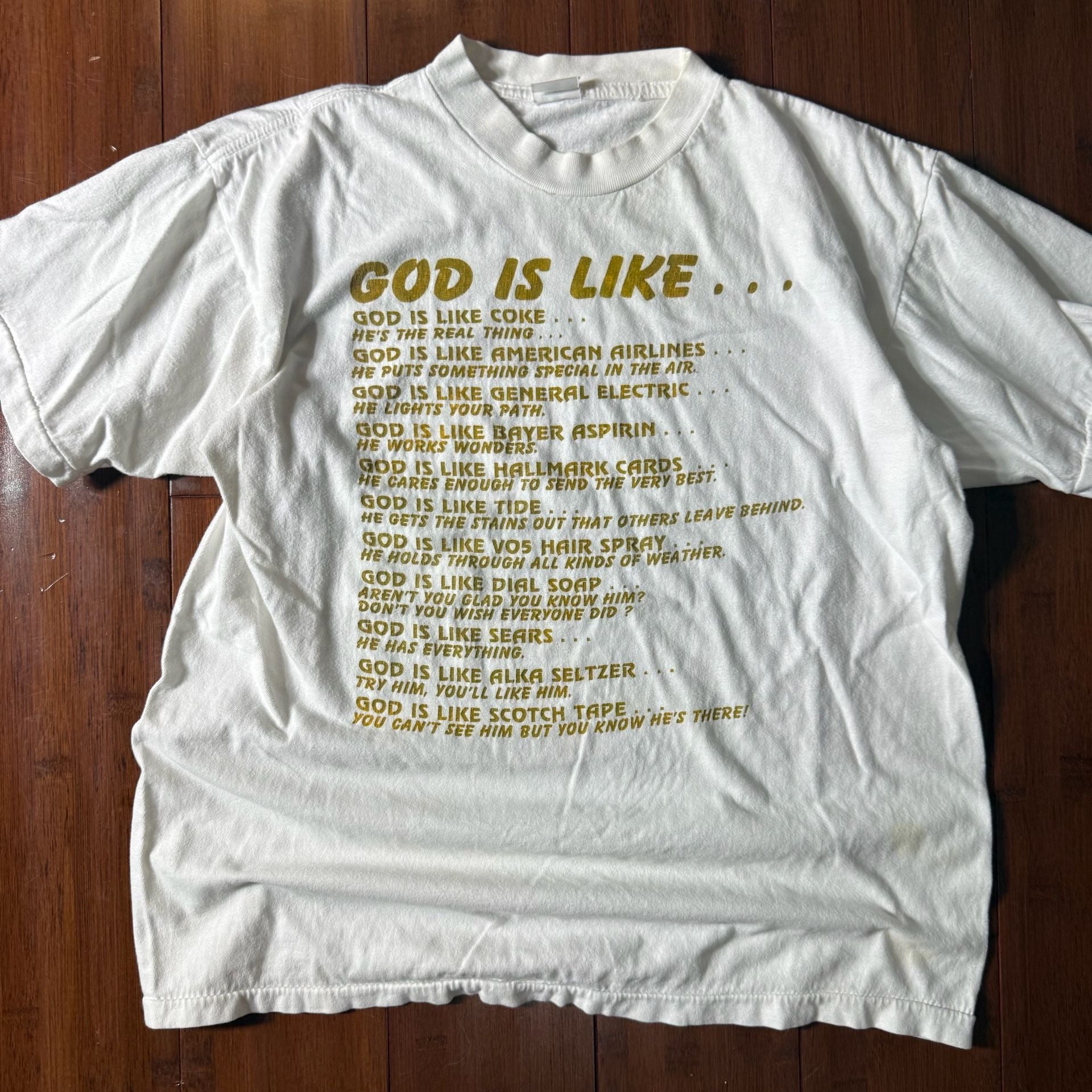 Vintage God Is Like Religious Christian Graphic Tee Shirt Single Stitch 3