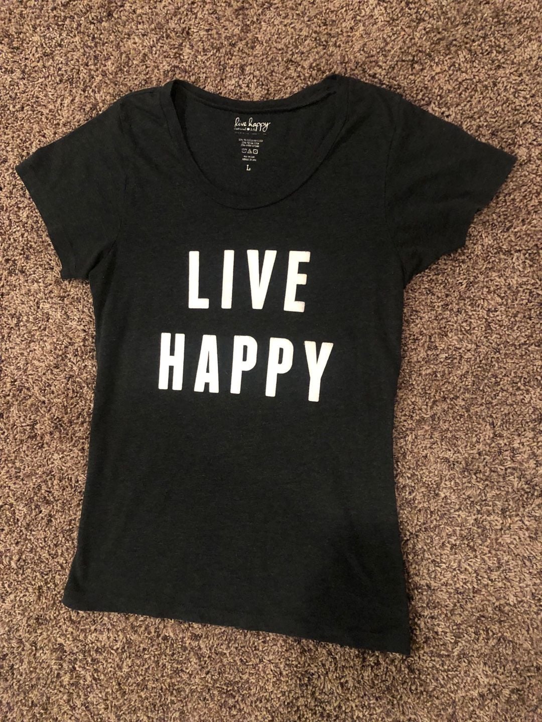 Live Happy T-Shirt Size L Black Graphic Tee 2