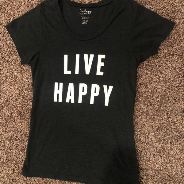 Live Happy T-Shirt Size L Black Graphic Tee