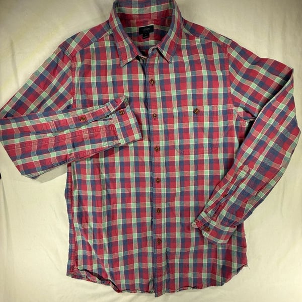 J.Crew Plaid Button-Down Shirt Size S Red Green Blue Long Sleeve