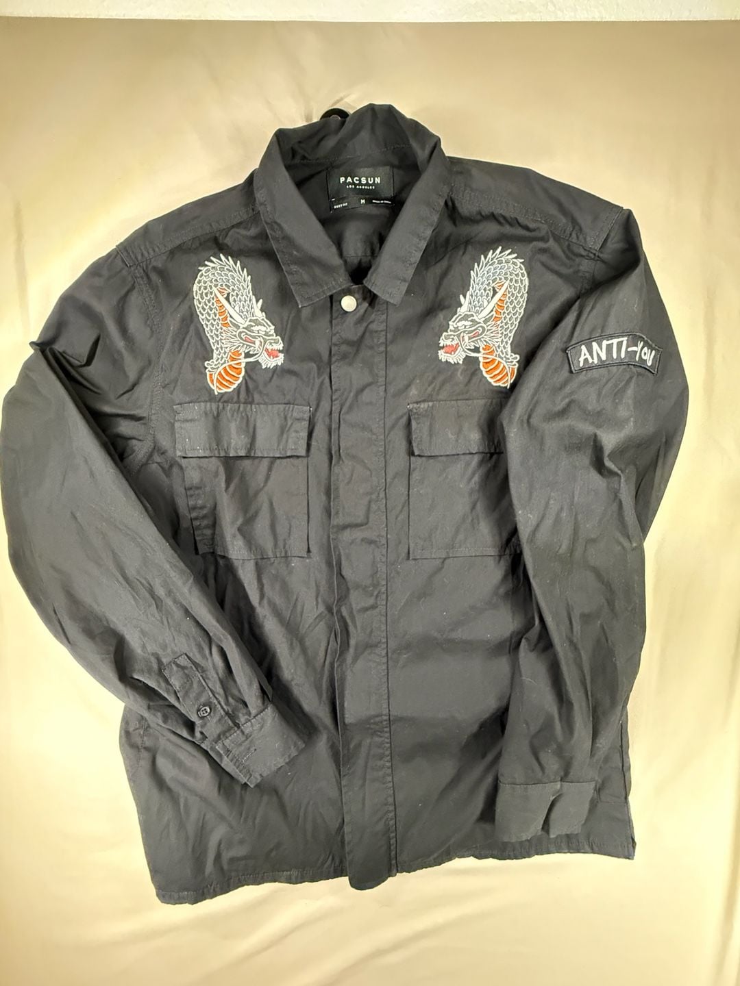 Pacsun Dragon Jacket Size M Black Embroidered Anti-You 2