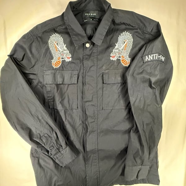 Pacsun Dragon Jacket Size M Black Embroidered Anti-You