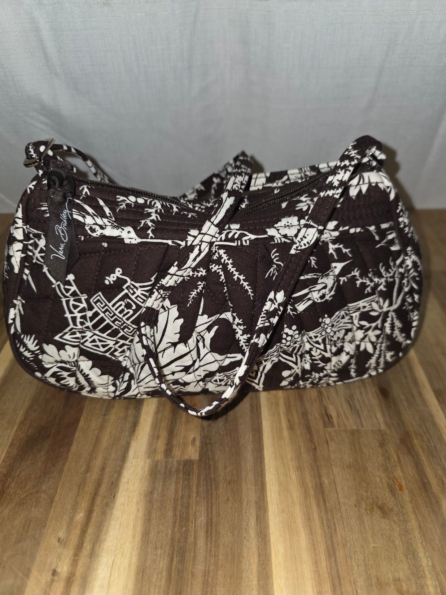 Vera Bradley Quilted Shoulder Bag Brown White Floral 2