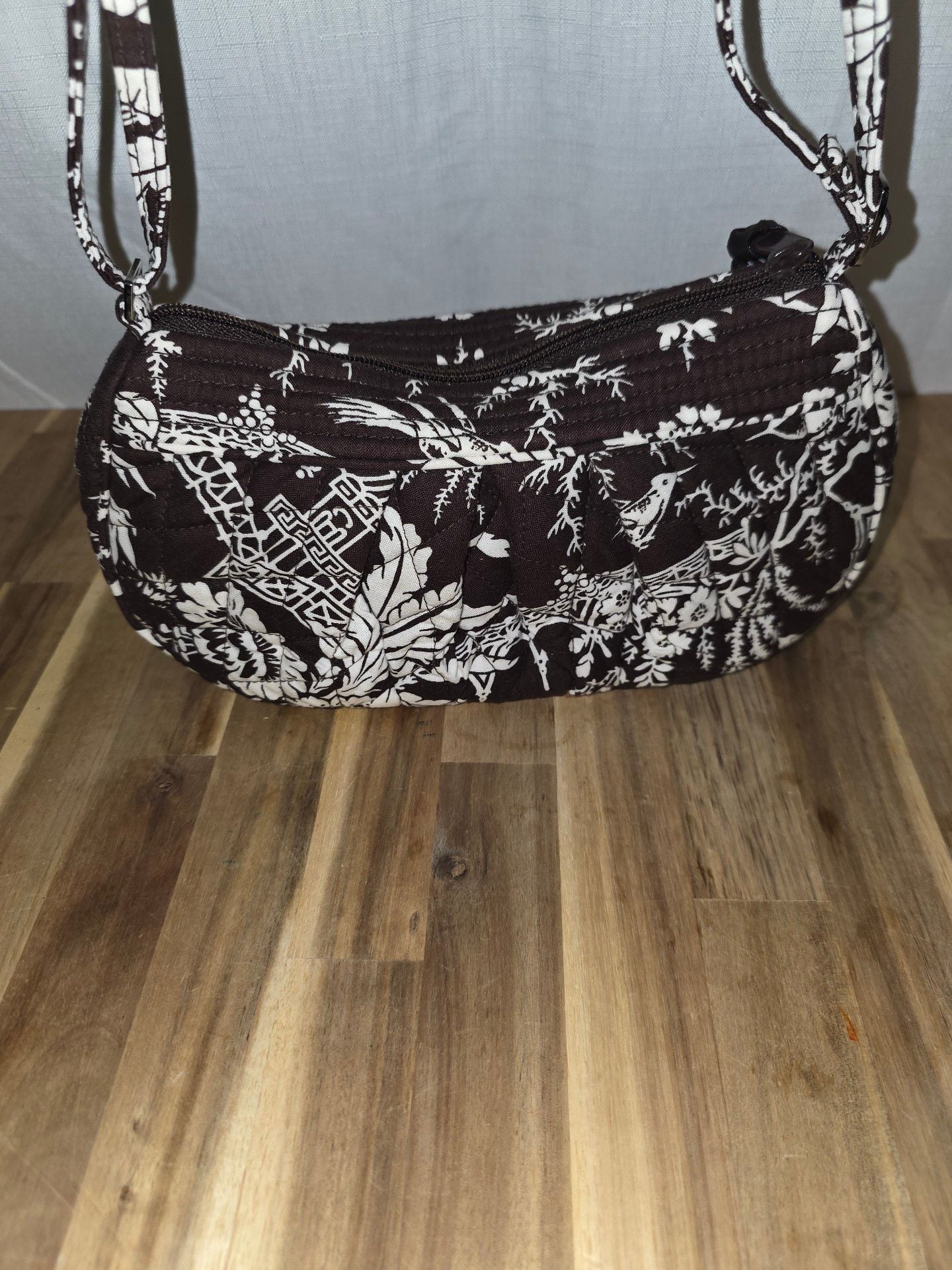 Vera Bradley Quilted Shoulder Bag Brown White Floral 3