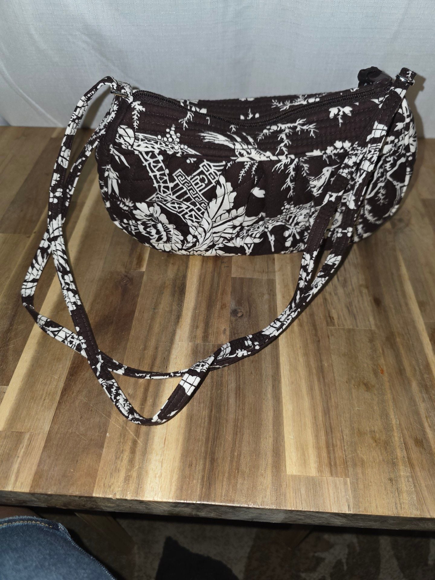 Vera Bradley Quilted Shoulder Bag Brown White Floral 4