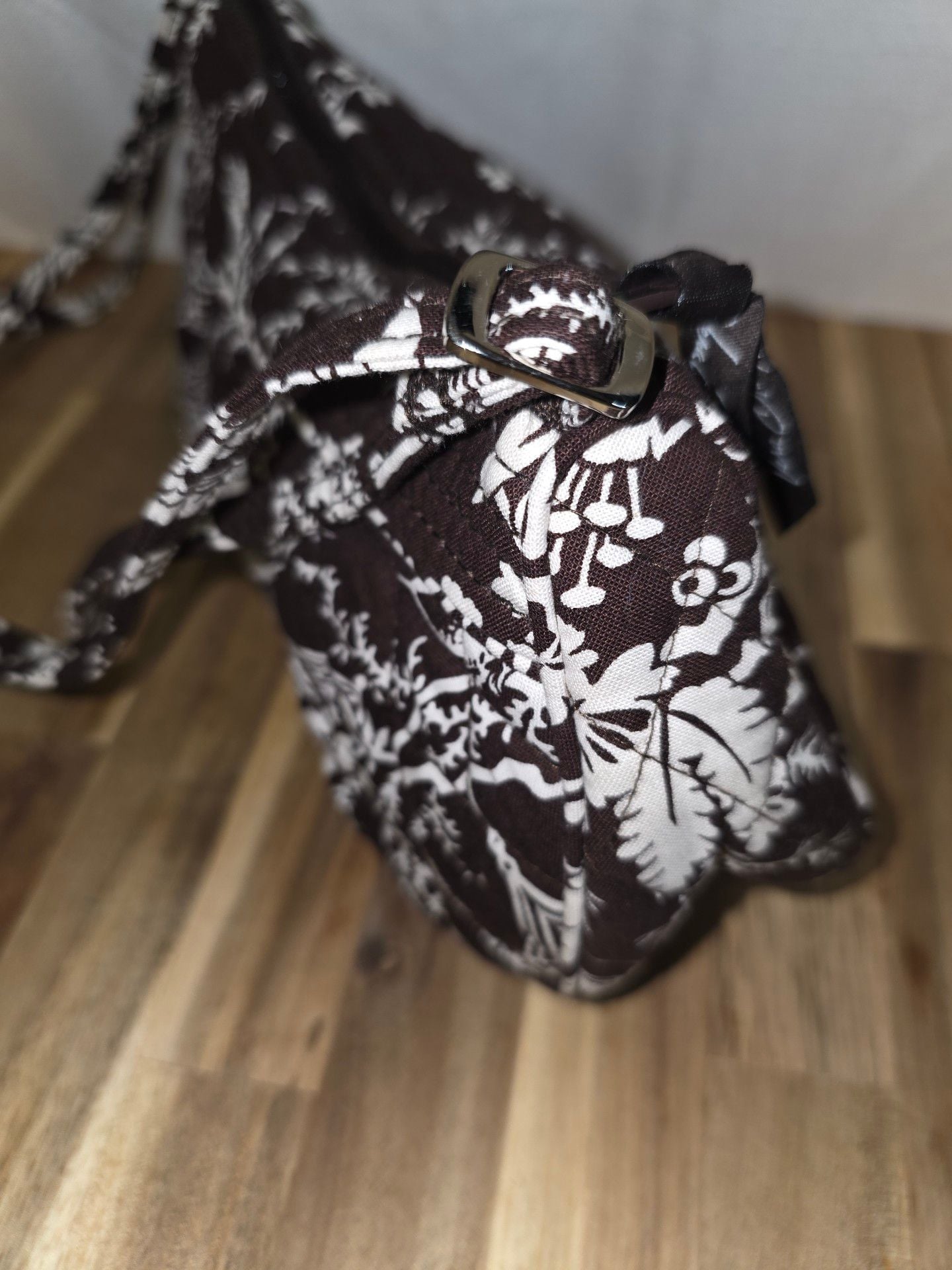 Vera Bradley Quilted Shoulder Bag Brown White Floral 5